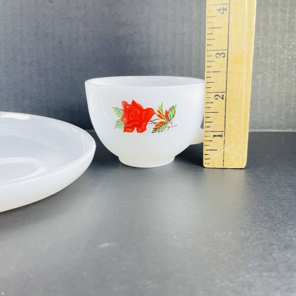 2 Sets Vintage Federal Milk Glass Rosecrest Decorative Snack Set Cup and Tray - Picture 10 of 10